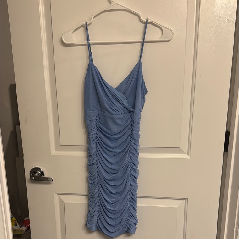 Lucy in the Sky Blue Ruched Bodycon Mini Dress